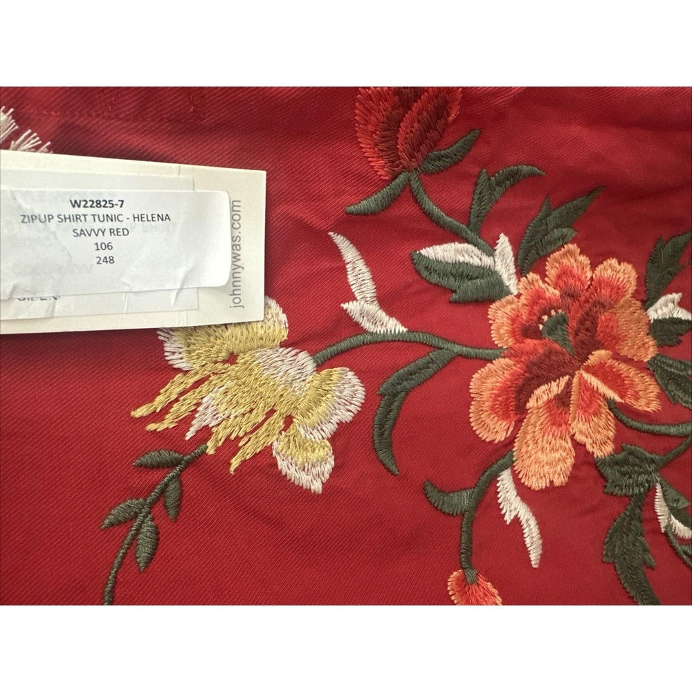 Johnny Was Size Small Helena Zip Shirt Tunic Savvy Red‎ Floral Horse Embroidered - Picture 6 of 13
